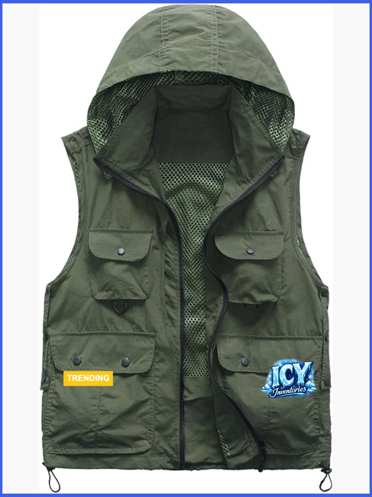 Nylon Mesh Hooded Vest With Multiple Pockets For Travel